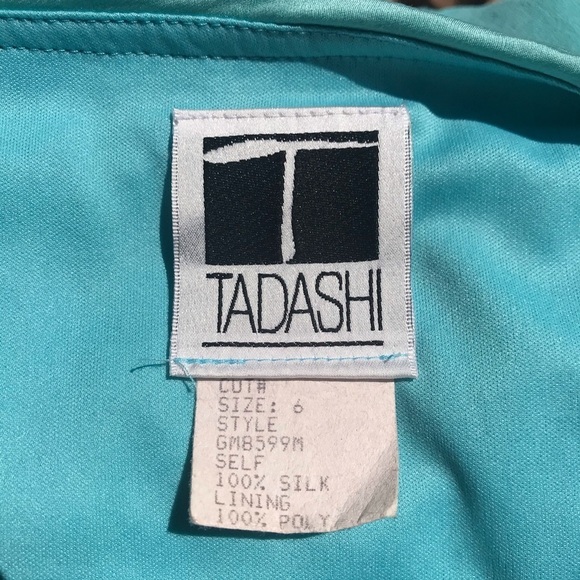 Y2K Tadashi Shoji Bandage Dress Crystal Blue Cocktail silk Slip Size 6 Vintage - Picture 8 of 9